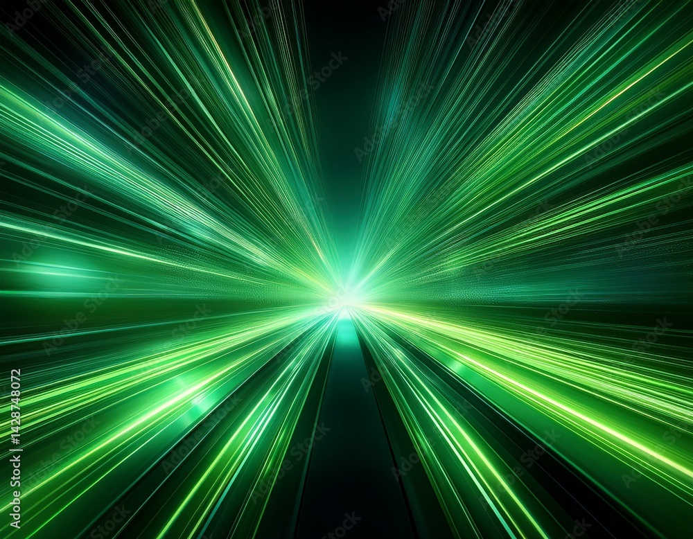 Poster high speed green light burst abstract representation of motion and energy with dynamic streaks