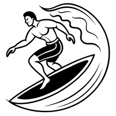 silhouette surfer riding wave dynamic pose