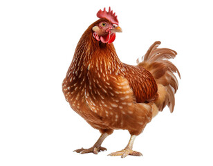 Fototapeta premium Full body of brown chicken hen standing isolated transparent background