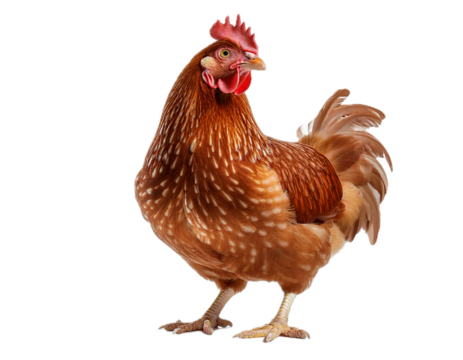 Full body of brown chicken hen standing isolated transparent background