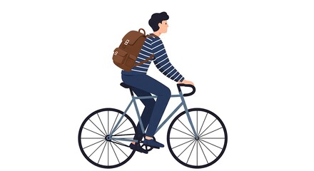Obraz premium A young man enjoys riding his bicycle, embracing a healthy and eco-friendly lifestyle