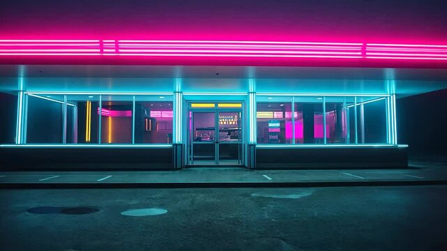 Neon diner at night