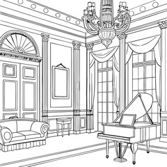 sketch of a living room with interior