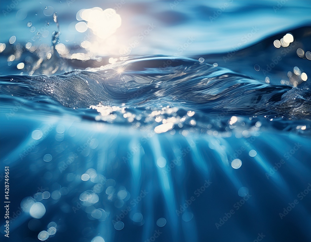 Aufkleber high detailed close up of blue water in the pool side view copy space bokeh light ripple background 