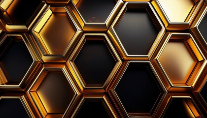 hexagon technology black and gold colored honeycomb abstract background illustration