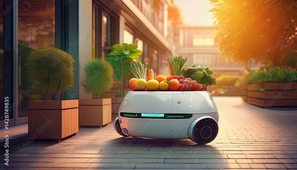 Poster home assistant robot shops for groceries simplifying tasks for urban residents automation in everyda