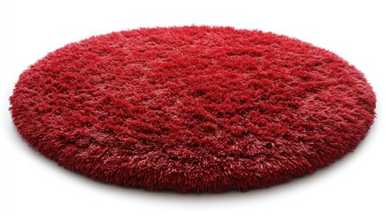 Circular deep red shaggy rug