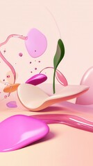 Fototapeta premium Abstract pastel colored shapes flowing in a dreamy three dimensional composition on a soft light peach background creating a serene visual experience