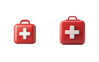 Two red first aid kits with white crosses in different sizes