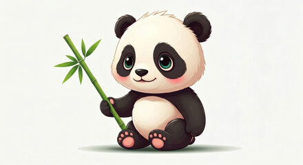 Obraz premium baby panda and bamboo stick in hand