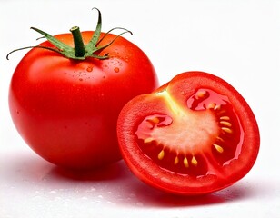 Tomato hd quality in white background, tomato slices on the plate, tomatoes in the basket