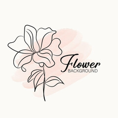 Elegant Line Art Flower on Watercolor Blush Pink Background