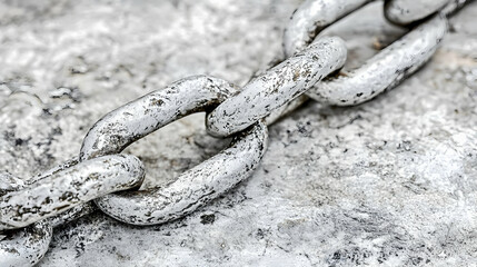 Close Up Of Interlocking Metal Chain On Gray Concrete
