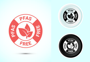 PFAS free icon design illustration, PFAS free label, badge. Proper nutrition symbol in color black and white