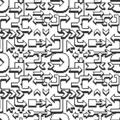 Black and white seamless pattern of arrows pointers in pixel style