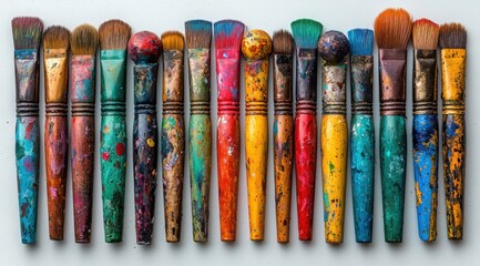 Artistic Paintbrushes: A Colorful Collection of Well-Used Art Tools