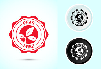 PFAS free icon design illustration, PFAS free label, badge. Proper nutrition symbol in color black and white