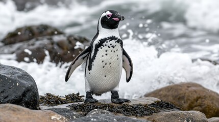 Naklejka premium penguin on the rocks