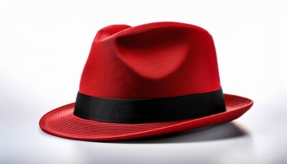 red hat with a black band sits on a white background isolated