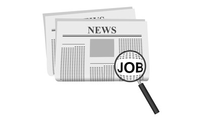 magnifying glass on newspaper for job search vector illustration isolated on white background.