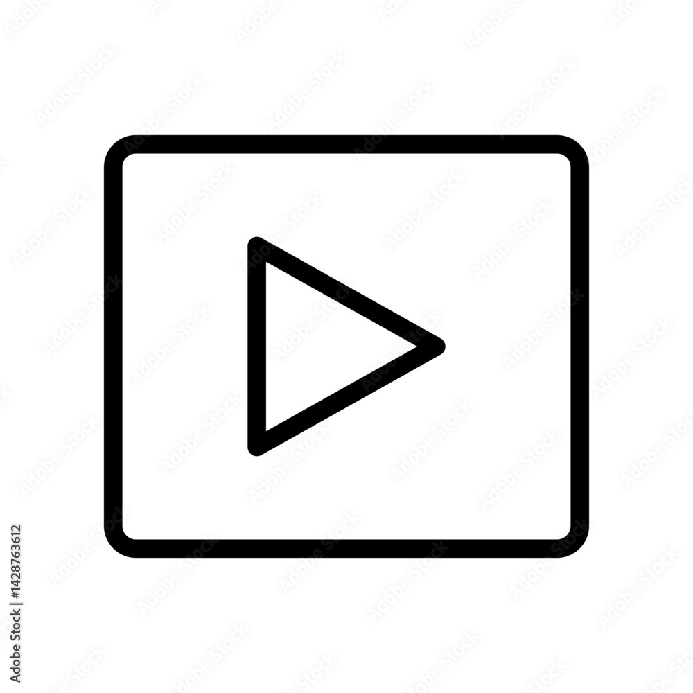Poster play button vector icon for media controls, video playback, and digital interfaces, flat stroke icon