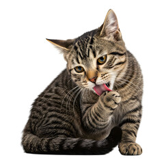Fototapeta premium Cute Tabby Cat Licking Front Paw