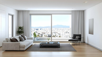 Fototapeta premium Modern Living Room With City View