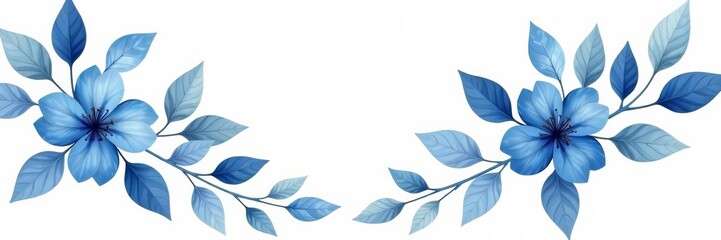 Hand-painted delicate floral wreath in shades of blue and navy, delicate, leaves, wreath