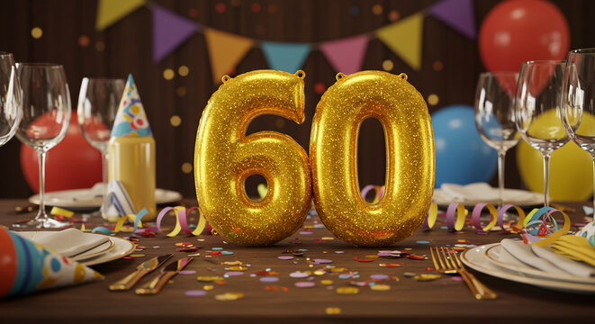 60th Birthday Celebration with Golden Balloon Decorations