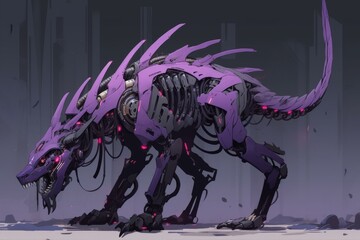 Cybernetic Predator Purple and Dark Tech Enhanced Robotic Beast with Mechanical Augmentations Display