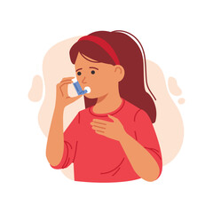 Little girl with asthma concept. Kid with inhalator.