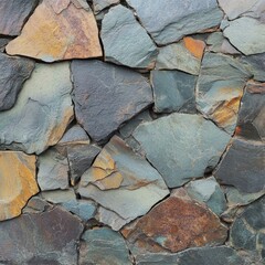 Colorful Stone Wall Facade with Textured Rock Patterns and Architectural Design of Stonework Art