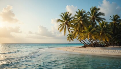 Serene Sunset Beach: Palm Trees on Pristine Sand
