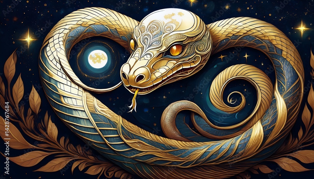 Poster snake with moon pattern design