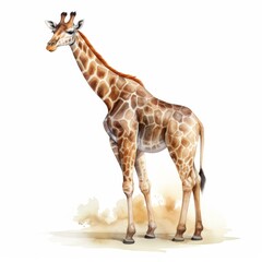 Obraz premium Elegant Giraffe Portrait Wildlife Animal Mammal Standing Gracefully in the Savanna Watercolor Style