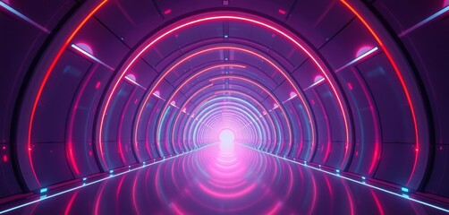 Obraz premium Infinite arched hallway, futuristic glow, ethereal ambiance, abstract, perspective