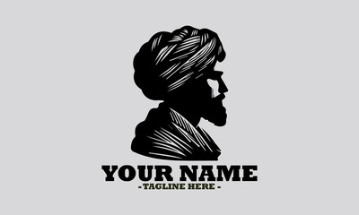 Fototapeta premium Elegant monochromatic silhouette portrait of a Sikh man in profile, featuring a neatly tied turban and a distinguished beard. man wearing a turban vector illustration and logo man wearing a turban