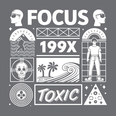 Retro human art vector set with bold graphics and symbols. Generative AI.