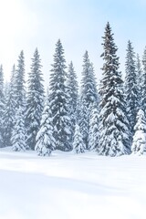 Naklejka premium Snow-covered evergreen forest on a bright winter day