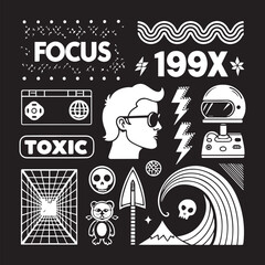 Retro human art vector set with bold graphics and symbols. Generative AI.