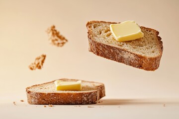 Two slices of bread with butter levitating (2)