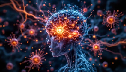 Neuroscience breakthrough human brain connectivity digital art abstract environment high-resolution view conceptual analysis