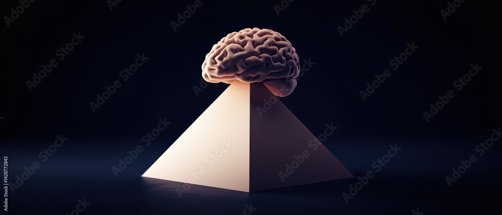 Aufkleber human brain resting on top of a pyramid in a conceptual image representing knowledge, intelligence, 