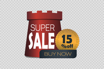 Super sale, sticker and banner of prices and discounts.