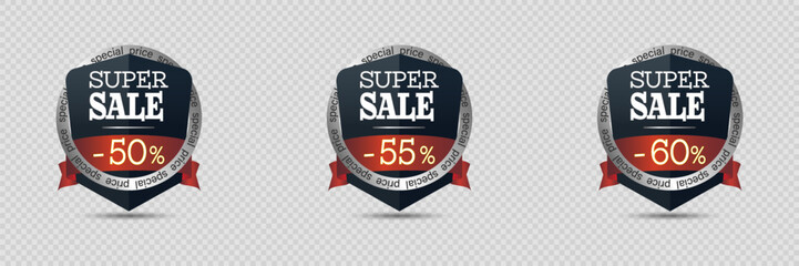 Collection of banners super sale and discount, sticker, sticker, price tag.