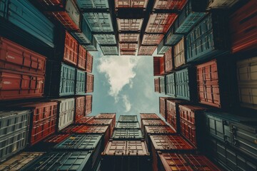 Fototapeta premium Aerial View of Colorful Shipping Containers in Urban Environment