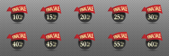 Set of stickers, sale and discounts, and labels.