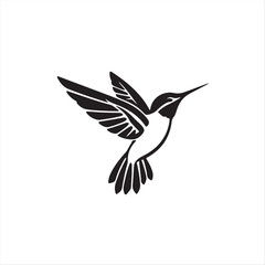 Obraz premium Elegant logo design black and white silhouette hummingbird on a white background. Geometric shapes, clean lines, and a focus on balance, symmetry, and visual clarity