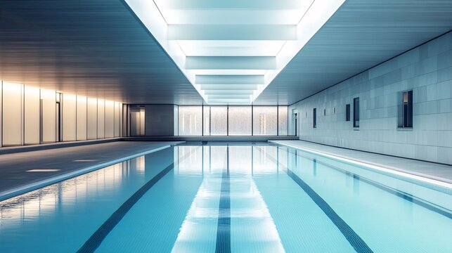 Indoor Lap Pool, Modern Architecture, Natural Light, Tranquil Setting, Wellness Center