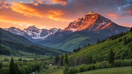 Obraz premium Mountain landscape at sunset